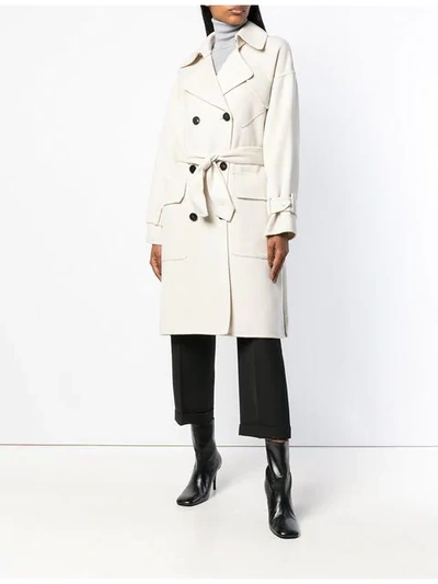 Shop Barbara Bui Belted Double Breasted Coat - Neutrals