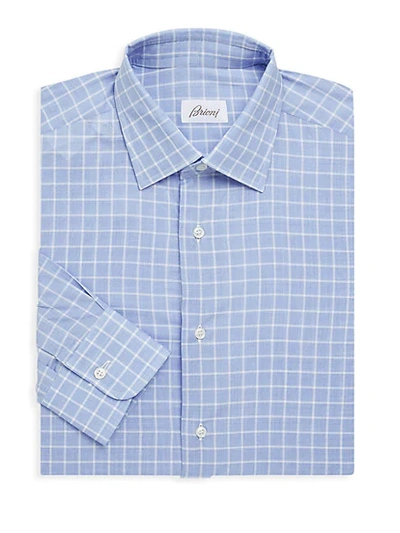 Shop Brioni Cotton Check Dress Shirt In Sky Blue