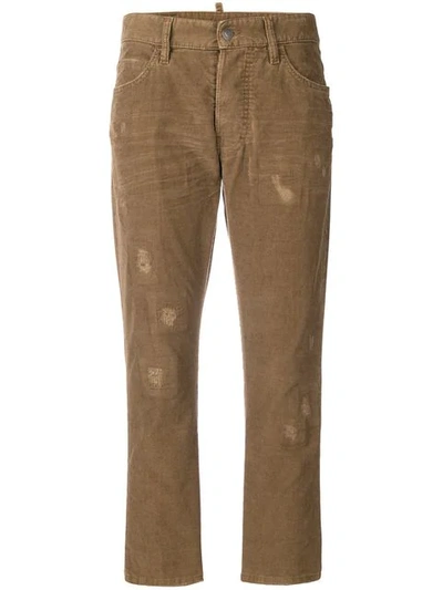 Shop Dsquared2 Cropped Corduroy Trousers In Brown