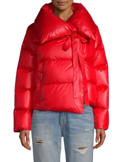 Shop Bacon Puffa Cropped Jacket In Red