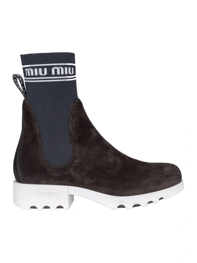 Shop Miu Miu Boot Rubber Sole Logo In Black + White