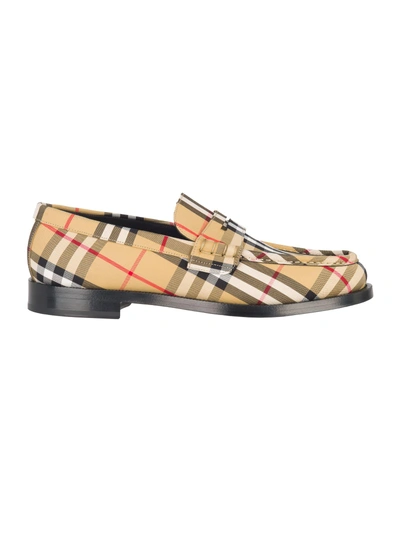 Shop Burberry Mf Moore Mocassino Check Overall In Antique Yellow Check