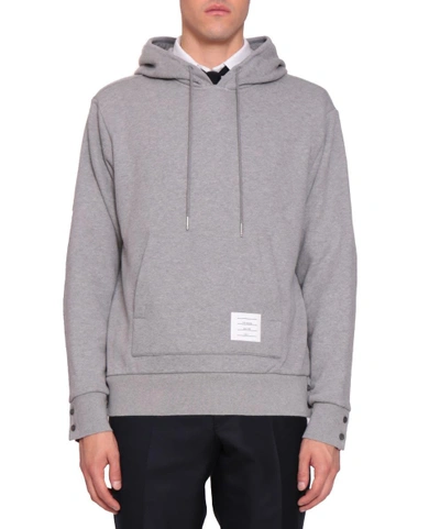 Shop Thom Browne Grey Cotton Center Back Stripe Hoodie In Grigio