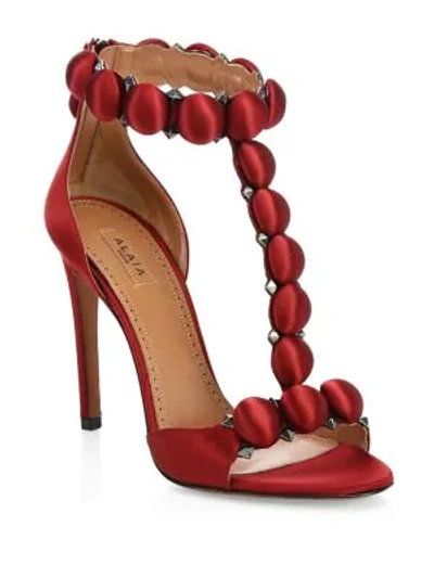 Shop Alaïa Women's Satin T-strap Sandals In Rouge