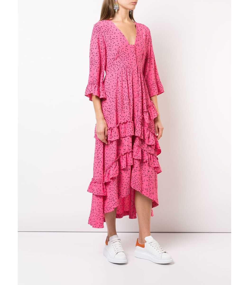 ganni barra crepe dress pink