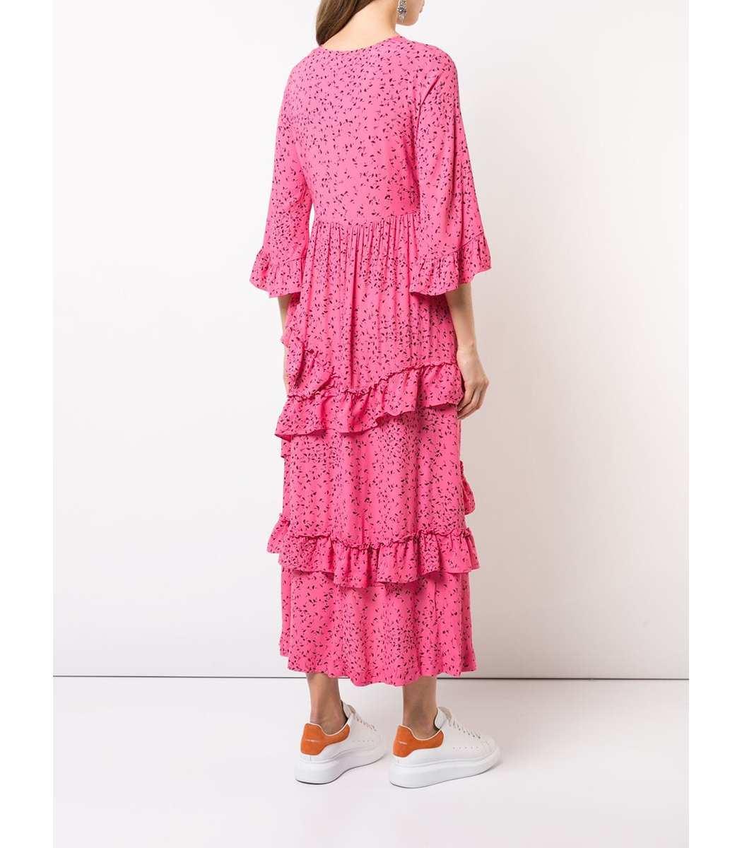 Ganni Barra Crepe Ruffle Maxi Dress In Pink | ModeSens