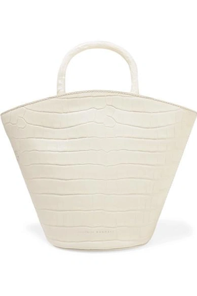 Shop Loeffler Randall Agnes Fan Croc-effect Leather Tote In White