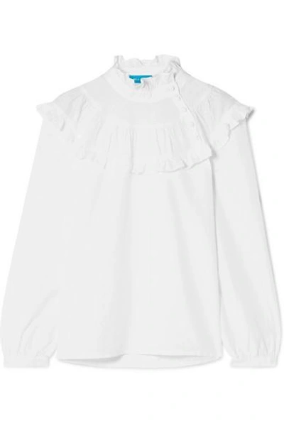 Shop M.i.h. Jeans Emmanuelle Ruffled Swiss-dot Cotton-blend Blouse In White