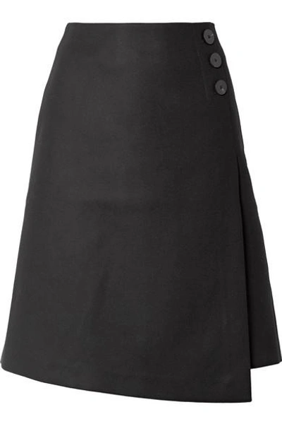 Shop Cefinn Wool-blend Wrap-effect Skirt In Black