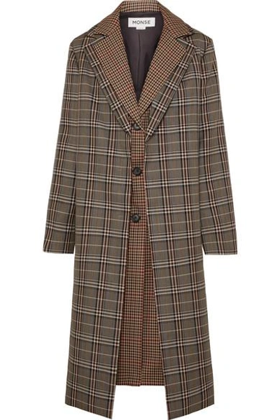 Shop Monse Layered Checked Wool-blend Coat In Brown