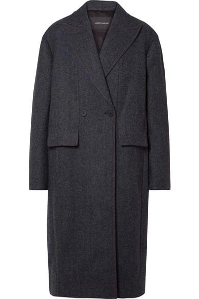 Shop Cedric Charlier Paneled Herringbone Wool And Cashmere-blend Coat In Navy