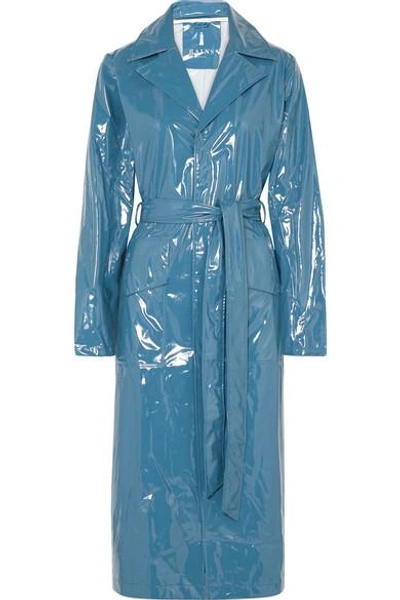 Shop Rains Glossed-pu Trench Coat In Blue