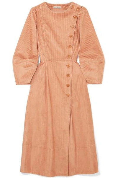 Shop Ulla Johnson Rowan Cotton-corduroy Midi Dress In Camel
