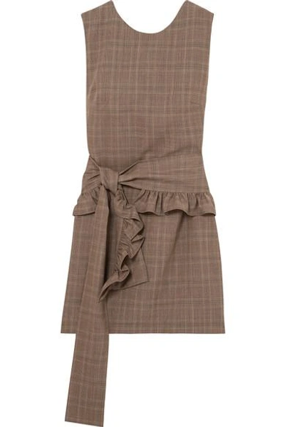 Shop Maggie Marilyn I've Got Your Back Belted Checked Organic Wool Mini Dress In Brown