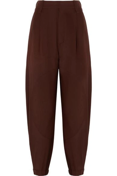 Shop Chloé Silk Crepe De Chine Tapered Pants In Dark Brown