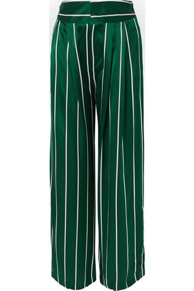 Shop Maggie Marilyn Love Unconditionally Striped Silk-satin Wide-leg Pants In Jade
