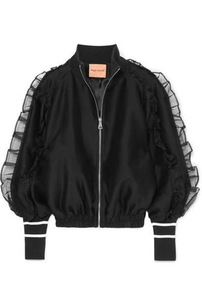 Shop Maggie Marilyn Some Kind Of Wonderful Silk Organza-trimmed Jersey Bomber Jacket In Black