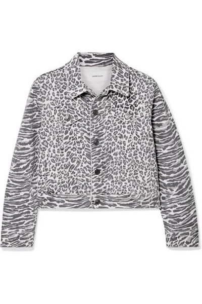 Shop Current Elliott The Baby Trucker Leopard-print Denim Jacket In Leopard Print