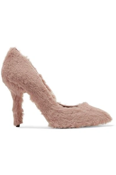 Shop Dolce & Gabbana Faux Fur Pumps In Baby Pink
