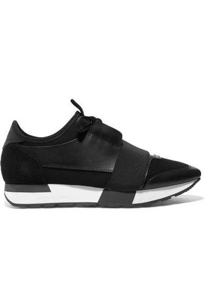 Shop Balenciaga Race Runner Leather, Mesh And Neoprene Sneakers In Black