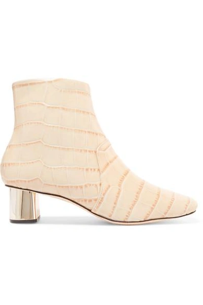 Shop Nanushka Clarence Croc-effect Leather Ankle Boots In Cream