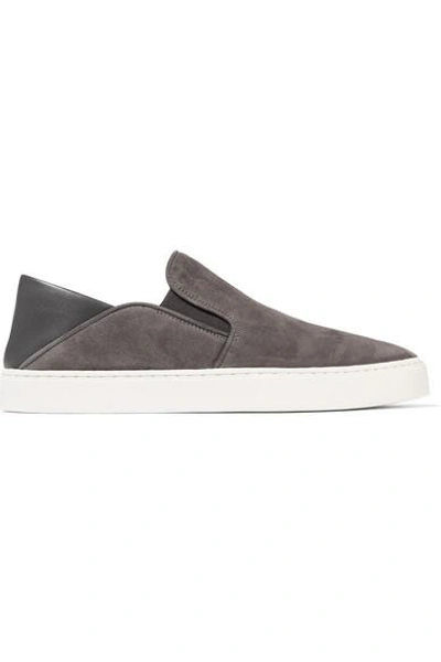 Shop Vince Garvey Leather-trimmed Suede Slip-on Sneakers In Dark Gray