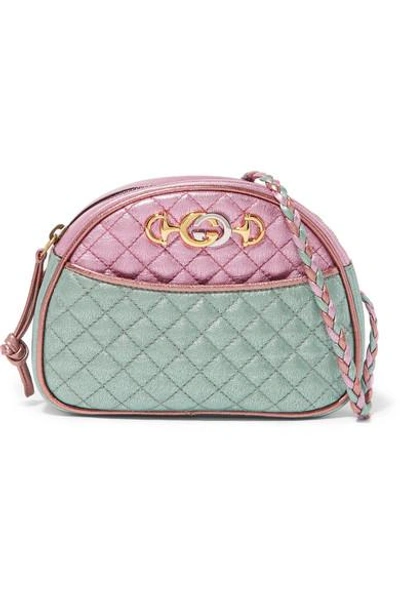 Shop Gucci Quilted Color-block Metallic Leather Shoulder Bag In Pink