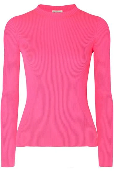 Shop Balenciaga Neon Ribbed-knit Top In Pink