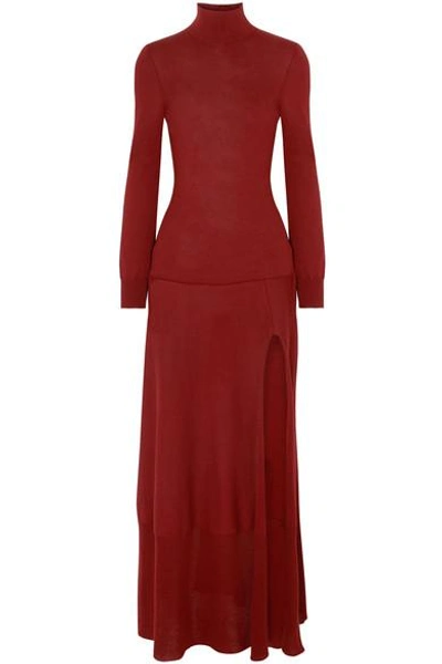 Shop Jacquemus Baya Cutout Cotton-blend Maxi Dress In Burgundy