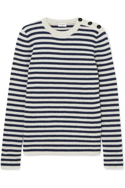 Shop Saint Laurent Striped Mohair-blend Sweater In Blue
