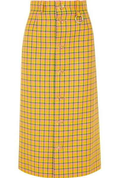 Shop Balenciaga Checked Wool Midi Skirt In Yellow