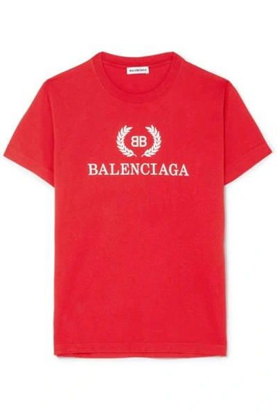Shop Balenciaga Printed Cotton-jersey T-shirt In Red
