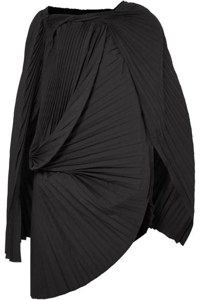 Shop Junya Watanabe Asymmetric Pleated Pinstriped Wool-blend Tunic In Black
