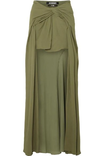 Shop Jacquemus Sahil Asymmetric Draped Crepe Skirt In Army Green