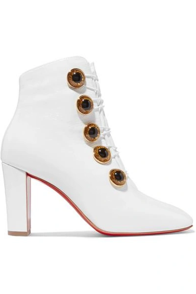 Shop Christian Louboutin Lady See 85 Patent Textured-leather Ankle Boots In White