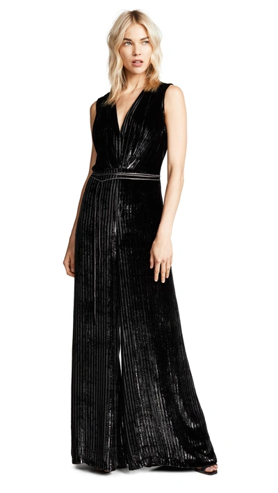 Shop Adam Lippes Striped Silk Velvet Jumpsuit In Black