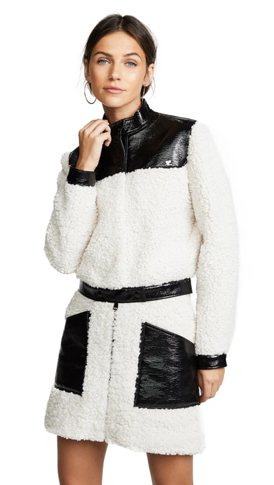 Shop Courrèges Sherpa Cropped Jacket In Black/white