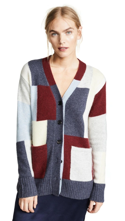 Shop Adam Lippes Brushed Cashmere Knit Patchwork Cardigan In Plaid Multi