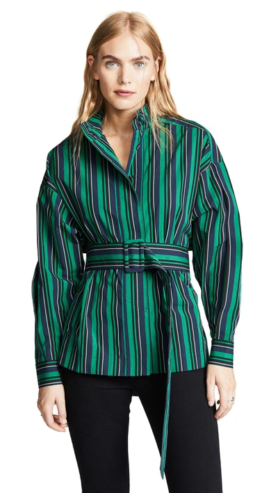 Shop Opening Ceremony Stripe Belted Long Sleeve Top In Green Multi