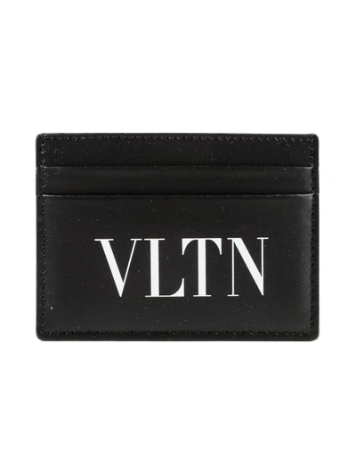 Shop Valentino Vltn Logo Print Card Holder In 0no Black/white