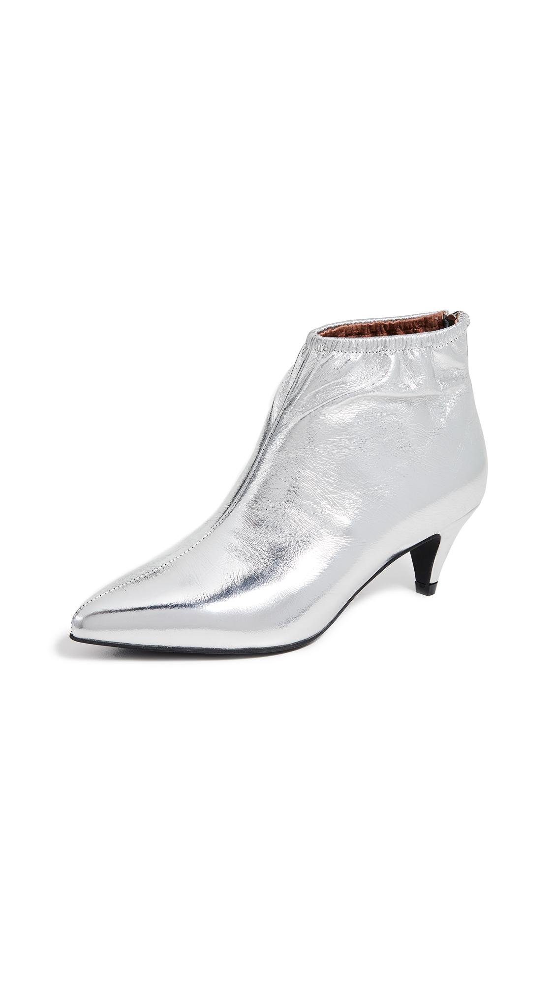 silver kitten heel booties