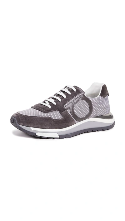 Shop Ferragamo Brooklyn 2 Mixed Media Runner Sneakers In Grey