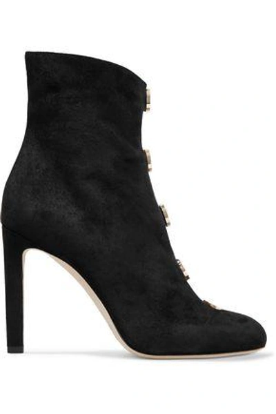 Shop Jimmy Choo Woman Button-detailed Suede Ankle Boots Black