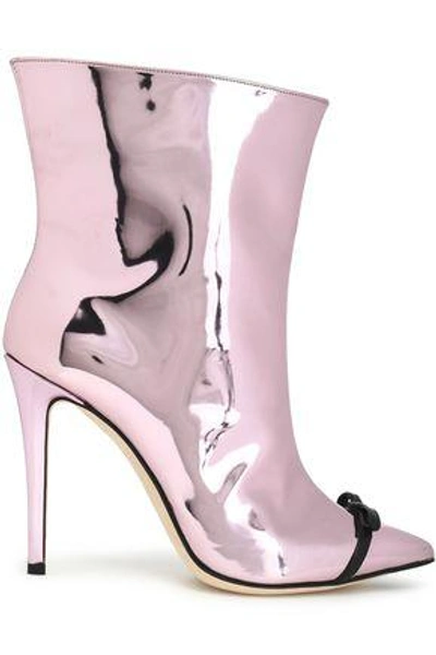 Shop Marco De Vincenzo Woman Bow-embellished Mirrored-leather Ankle Boots Baby Pink