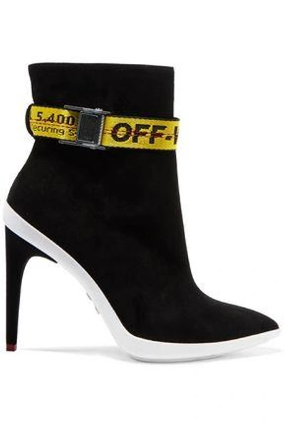 Shop Off-white &trade; Woman Woven-trimmed Suede Ankle Boots Black