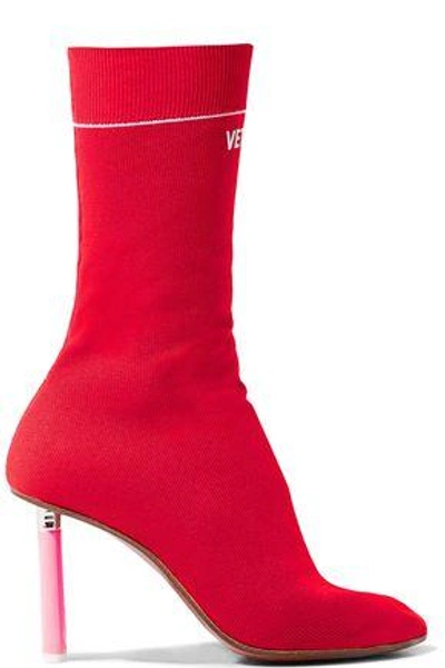 Shop Vetements Woman Printed Stretch-knit Sock Boots Red