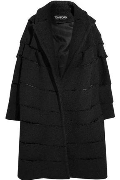 Shop Tom Ford Woman Distressed Bouclé Coat Black