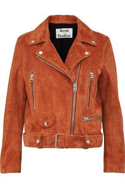 Shop Acne Studios Suede Biker Jacket In Papaya