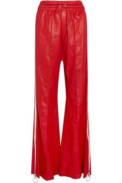 Shop Off-white Striped Leather Wide-leg Pants In Red