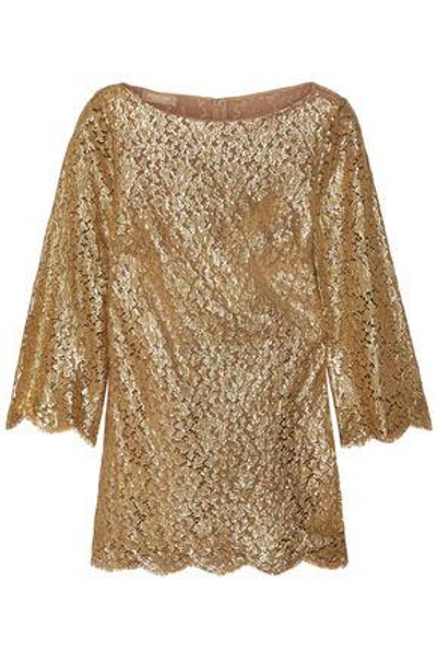 Shop Michael Kors Collection Woman Metallic Corded Lace Blouse Gold